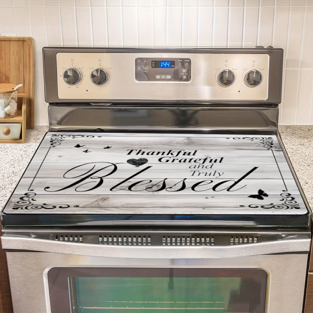 Stove Top Cover Heat Resistant Scratch-Proof 28.5x20.5" – Thankful Grateful Blessed Kitchen Decor Glass Protector Mat for Cooktops