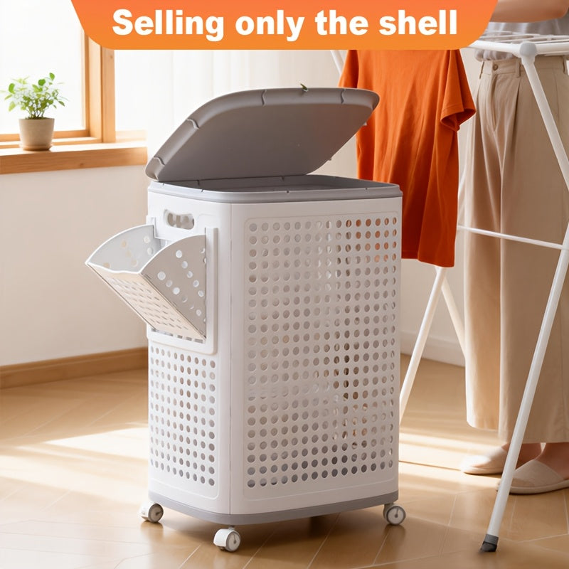Rolling Laundry Basket with Lid and Wheels, Large Foldable Ventilated Storage Bin with Lockable Casters