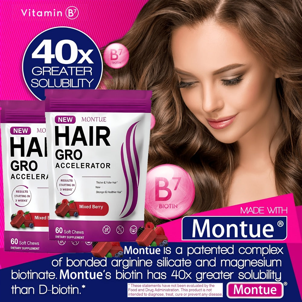 MONTUE Biotin Hair Gummies with Arginine, Vitamin C & Vitamin E, Daily Hair Nourishment Supplement for Women