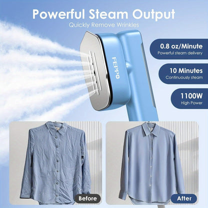 1100W Garment Steamer Handheld Portable Steam Iron 20-Second Rapid Steam 10.14oz Large Water Tank Stainless Steel Panel Wrinkle Remover