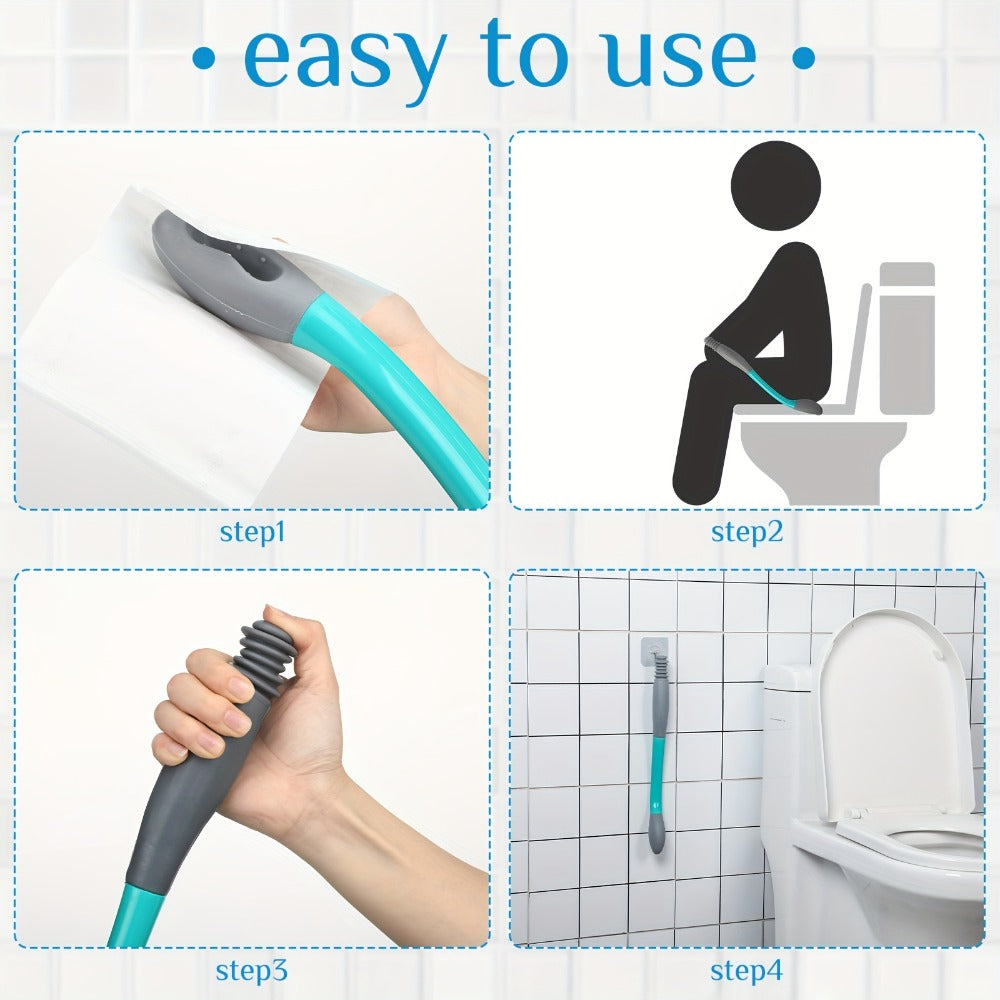 Bottom Wiper for Elderly & Limited Mobility – 4-Piece Toilet Wiping Aid Kit with Long Handle Butt Wiper, Shower Brush