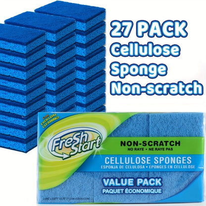 Non-Scratch Cellulose Sponge Dual-Sided with Tough Scouring Pad, Dishwashing Sponges for Kitchen