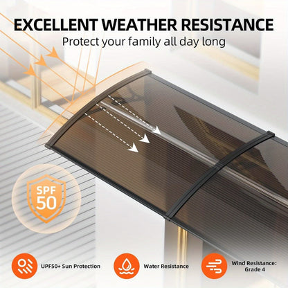 Polycarbonate Window Awning Door Canopy - UV Rain Snow Sun Protection Overhang for Doorways, Patio & Windows