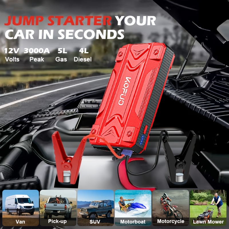 Car Jump Starter Power Bank 3-in-1 12V Battery Booster Charger LED Flashlight SOS for Cars Motorcycles for Garden, Patio and Yard Use