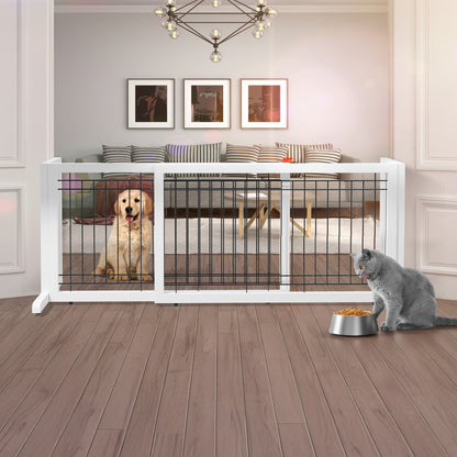 Freestanding Pet Gate for Dogs & Cats – Solid Wood Dog Gate for House, Adjustable 40" to 71" Wide, Indoor Dog Fence for Doorways Stairs