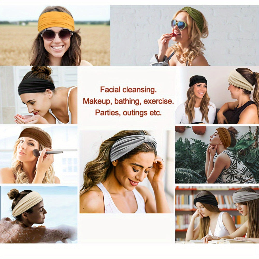 Stretchy Headbands 20 Pack for Women & Men – Soft Sweat-Wicking Non-Slip Elastic Turban Knot Hair Wraps Breathable Solid Colors for Yoga
