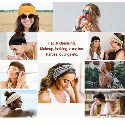 Stretchy Headbands 20 Pack for Women & Men – Soft Sweat-Wicking Non-Slip Elastic Turban Knot Hair Wraps Breathable Solid Colors for Yoga