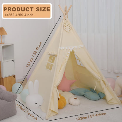 Kids Nordic Style Conical Indoor Play Tent, Teepee Playhouse for Boys & Girls, Beige, No Bottom Pad