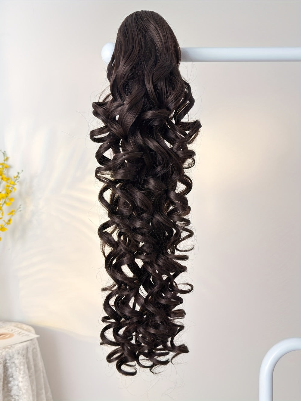 Curly Ponytail Extension 28 Inch Long Heat Resistant Synthetic Clip In Wrap Around Hairpiece Voluminous Bouncy Curls 4 Styles for Women