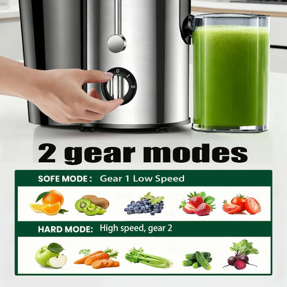 Juicer Machine Wide Mouth Juice Extractor Blender Food Processor 3-Speed Settings Easy Clean One-Touch Operation Multi-function