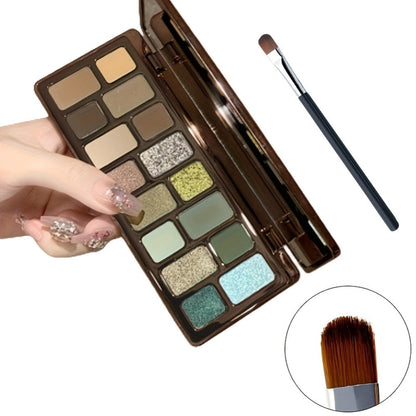 Eyeshadow Palette 16-Shade Brown and Green Compact with Matte, Shimmer and Glitter Finish Mix