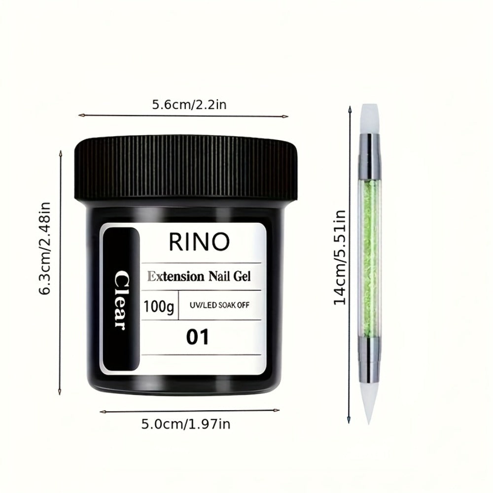Clear Poly Nail Extension Gel 2-Piece Set, 100g Jars with Application Brush for 3D Sculpting and Rhinestone Nail Art