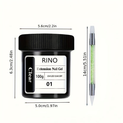 Clear Poly Nail Extension Gel 2-Piece Set, 100g Jars with Application Brush for 3D Sculpting and Rhinestone Nail Art
