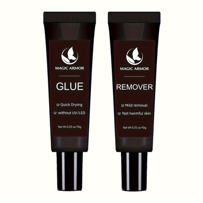Press On Nail Glue and Remover Kit with 10g Clear Drying Adhesive for Acrylic and False Nails