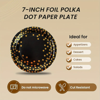 Disposable Party Supplies Set 150 Piece Black and Gold – Paper Plates, Napkins & Forks for 50 Guests, Elegant Tableware for Birthday