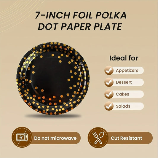 Disposable Party Supplies Set 150 Piece Black and Gold – Paper Plates, Napkins & Forks for 50 Guests, Elegant Tableware for Birthday