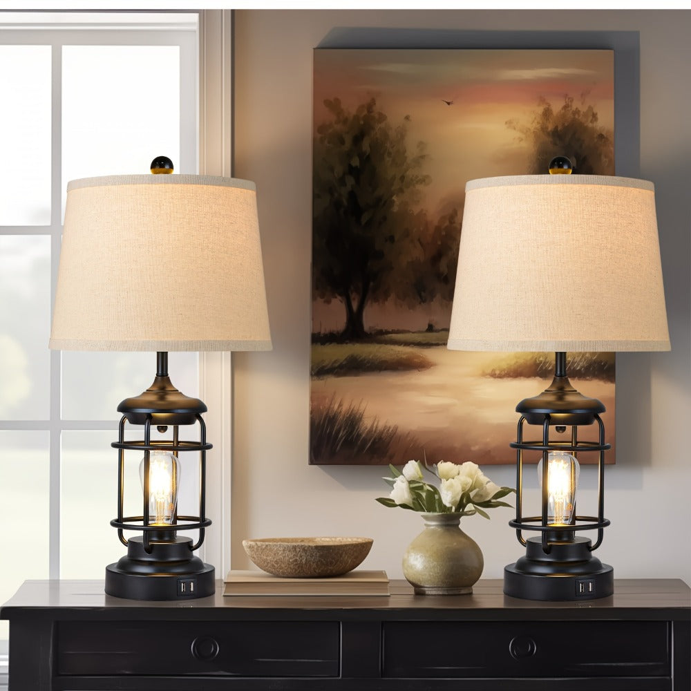 Farmhouse Table Lamps Set of 2 with 4 LED Bulbs for Entryways, Bedrooms and Living Spaces, with Listed Configuration
