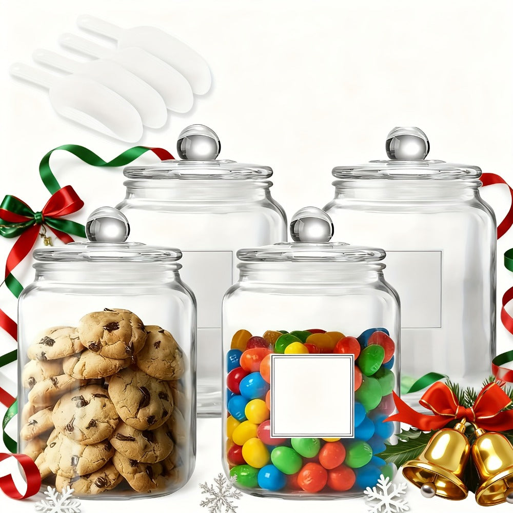 Half Gallon Glass Jars with Lids Airtight Set of 4, Large Clear Storage Containers for Pantry, Kitchen & Laundry Room