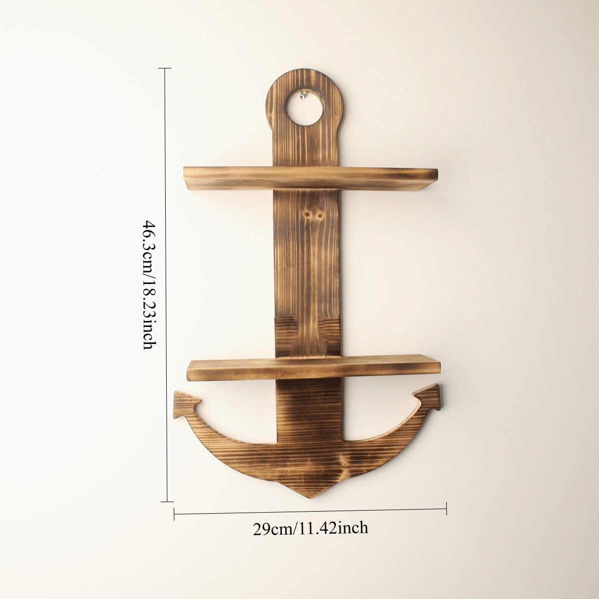 Floating Wall Shelves Solid Wood 2-Tier Nautical Anchor Shelf Handcrafted Heavy Duty Wall Mounted Organizer for Bedroom Living Room Bathroom