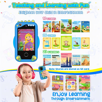 Kids Toy Mobile Phone with Dual Cameras, Touchscreen & MP3 Player, Educational Toy with Games, Alarm Clock & USB Charging