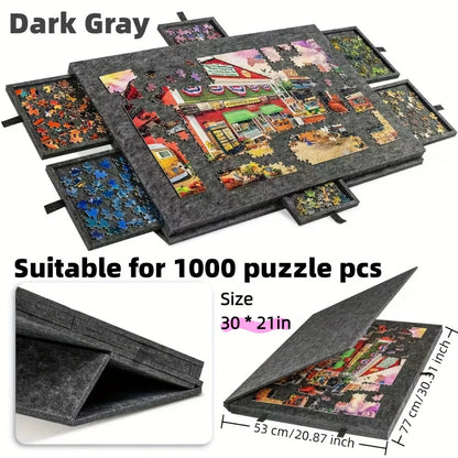 Gray Puzzle Board Collection with 1000- or 1500-Piece Sizes, Drawer and No-Drawer Options in Five Models
