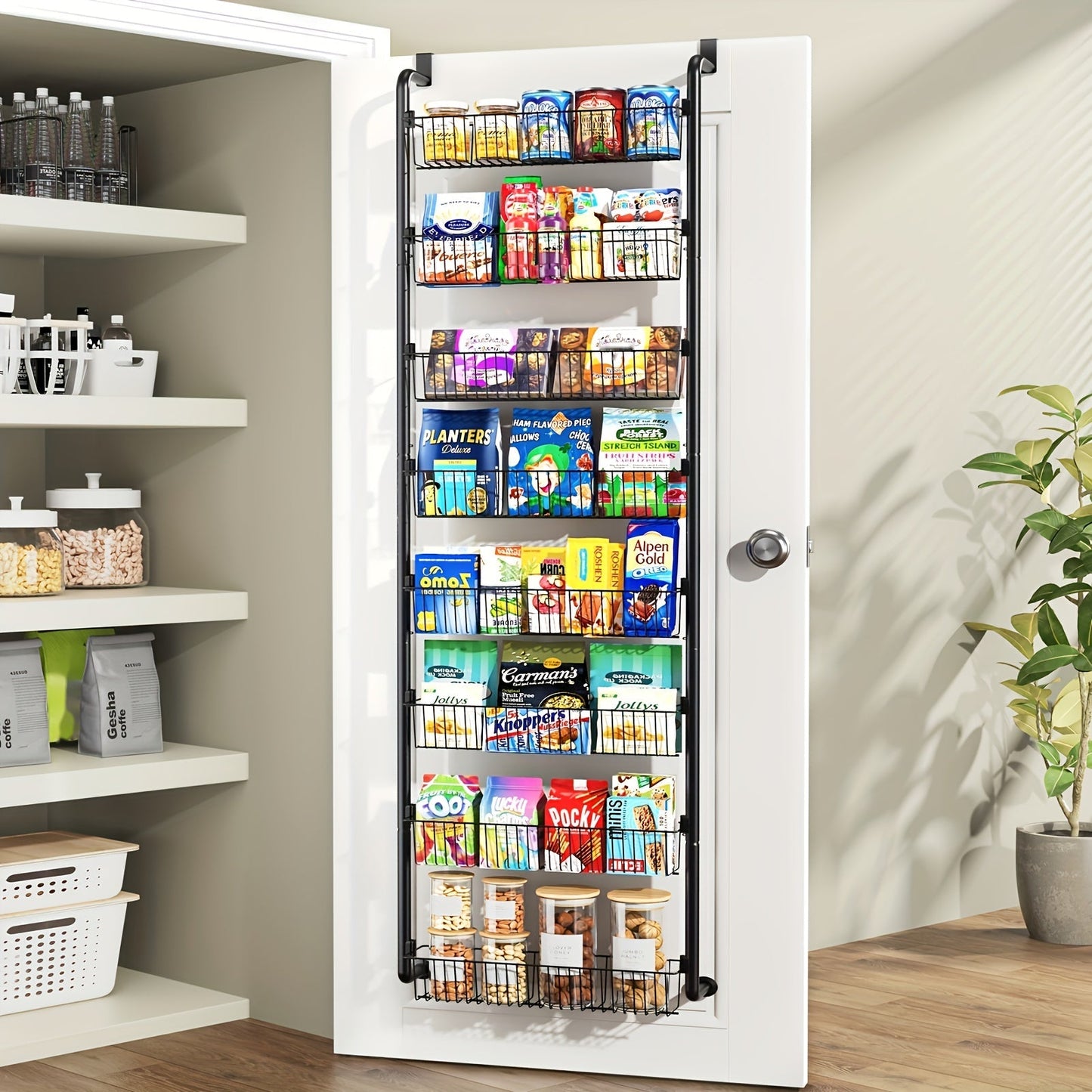 Over The Door Organizer – Multi-Layer Pantry Storage Rack for Kitchen Bathroom Laundry Room, Space Saving Door Hanging Shelf