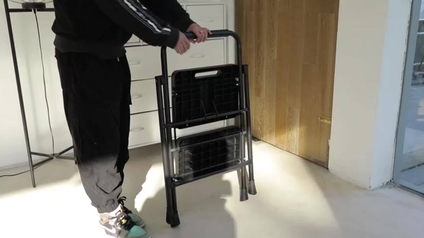 Folding Steel Step Stool with Storage Shelf & Wide Anti-Slip Pedal, 2/4-Step Sturdy Portable Step Ladder for Home