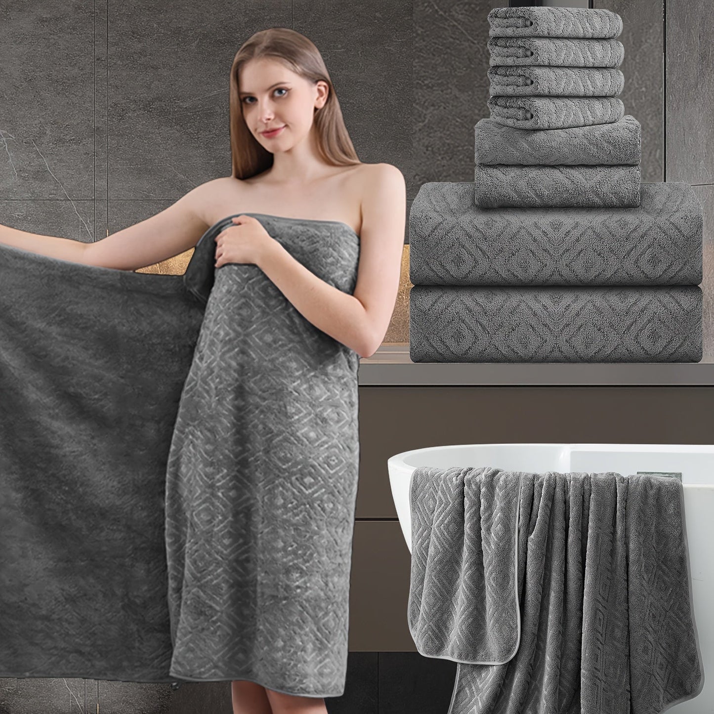 Bath Hand Towels, Towel Set 8 Piece 700GSM with 2 Bath Towels, 2 Hand Towels and 4 Washcloths in 16 Colors for Home and Guest Use