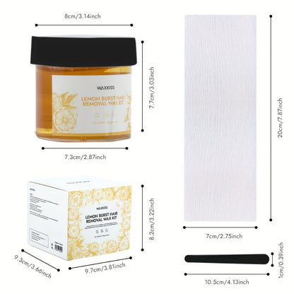 Sugar Wax Hair Removal Kit 300g – Gentle Soft Wax with Strips & Sticks for Body Hair Removal, Lemon or Activated Carbon Formula