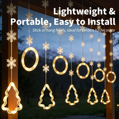 String Lights, 118-Inch USB Holiday Curtain with Ten Snowflake or Star-and-Tree Drops for Indoor Display