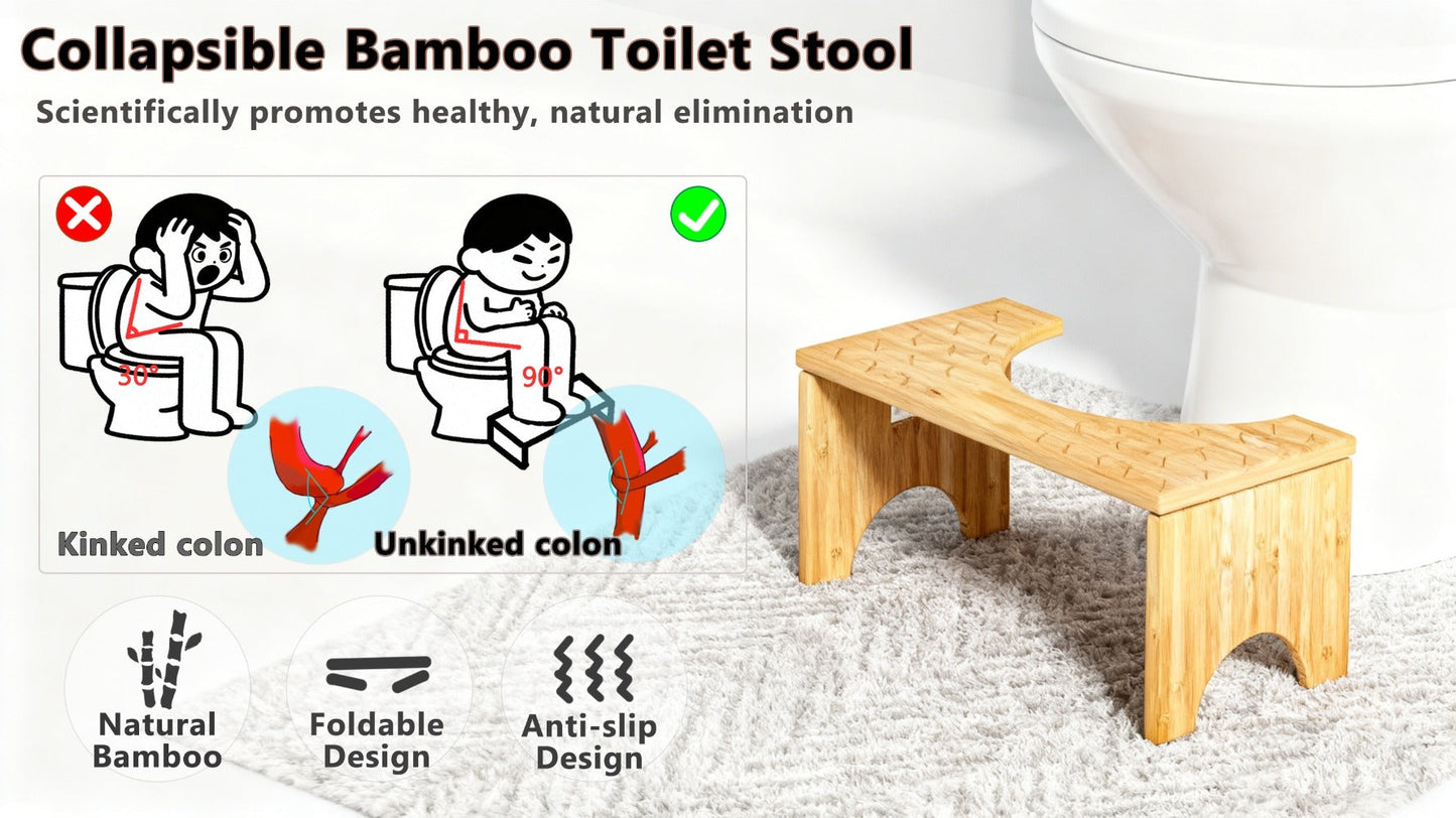 Toilet Stool Foldable Bamboo Squatting Stool – Ergonomic 7-Inch Height for Natural Constipation Relief | Collapsible Non-Slip Bathroom