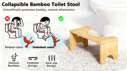 Toilet Stool Foldable Bamboo Squatting Stool – Ergonomic 7-Inch Height for Natural Constipation Relief | Collapsible Non-Slip Bathroom