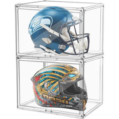 XL Clear Stackable Acrylic Storage Bins with Magnetic Lid – Dustproof Large Display Case for Figures, Collectibles, Helmets, Shoes, Bags