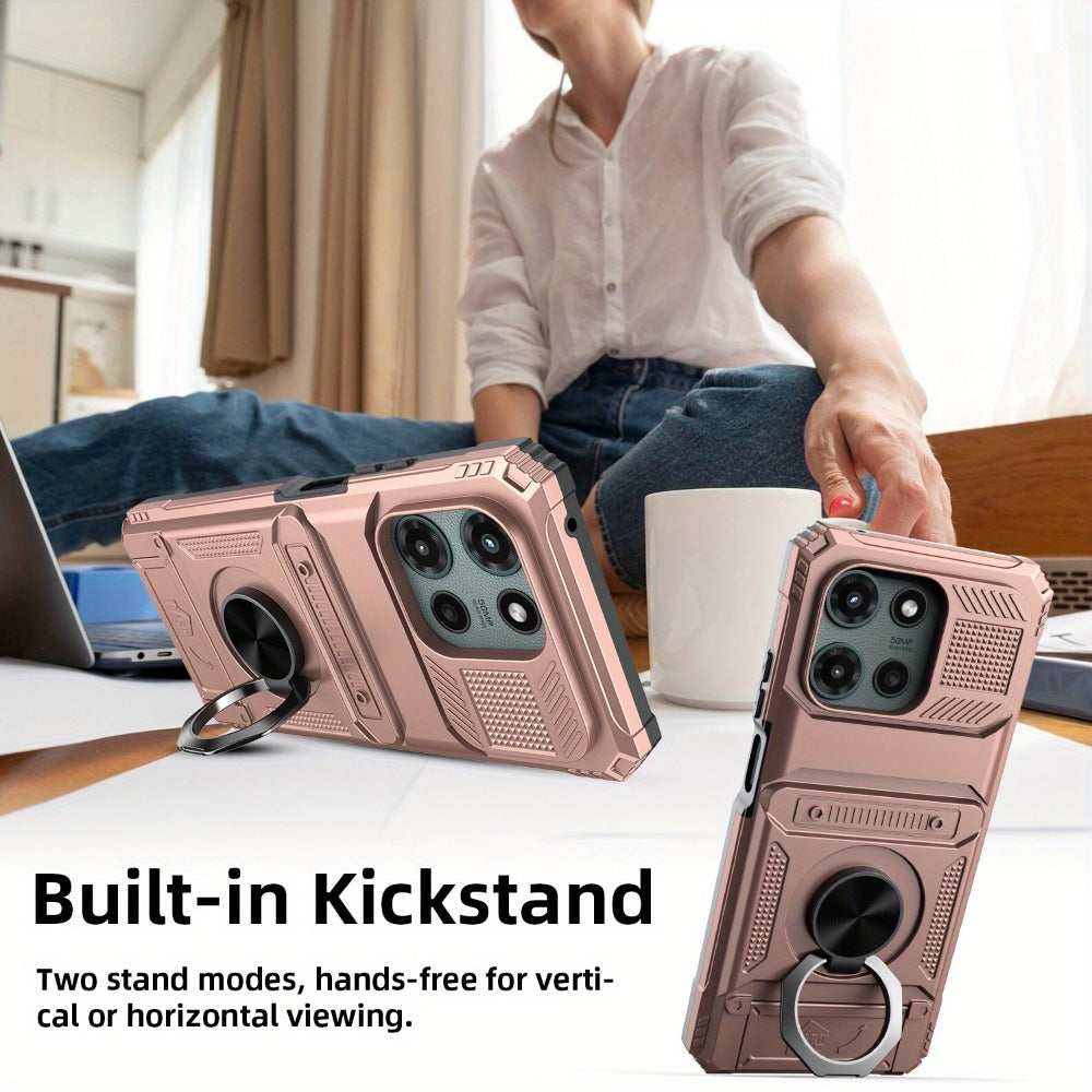 Phone Case Magnetic Metal Kickstand with layered Shell for Motorola Moto G 5G 2025 with Model-Specific Cutouts and Color Choices