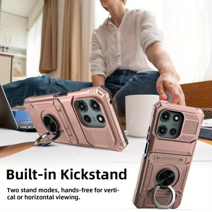 Phone Case Magnetic Metal Kickstand with layered Shell for Motorola Moto G 5G 2025 with Model-Specific Cutouts and Color Choices