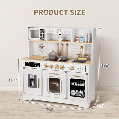 Kids Play Kitchen Set with Sink Oven Stove Dishwasher Coffee Maker Ice Maker Microwave for Home Cooking, Dining and Outdoor Meals