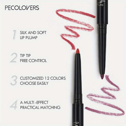 Waterproof Lip Liner Pencil Set 12 Pieces Multi-Functional Lip Eye & Brow Liner, for Makeup, Travel and Everyday Vanity Use