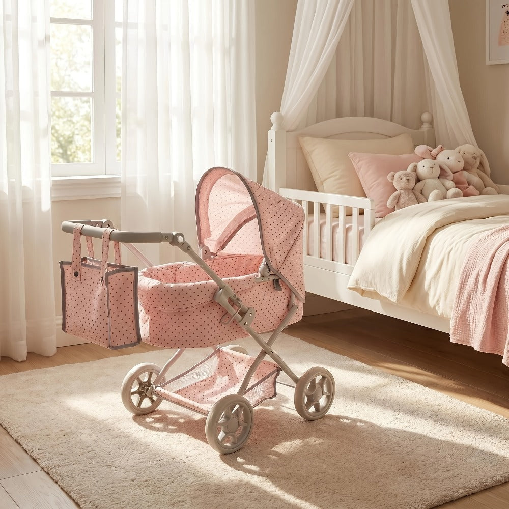 3-in-1 Baby Doll Stroller Set Pink Foldable Pram with Bassinet & Carry Bag with the Listed Color, Size or Set Options for Everyday Use