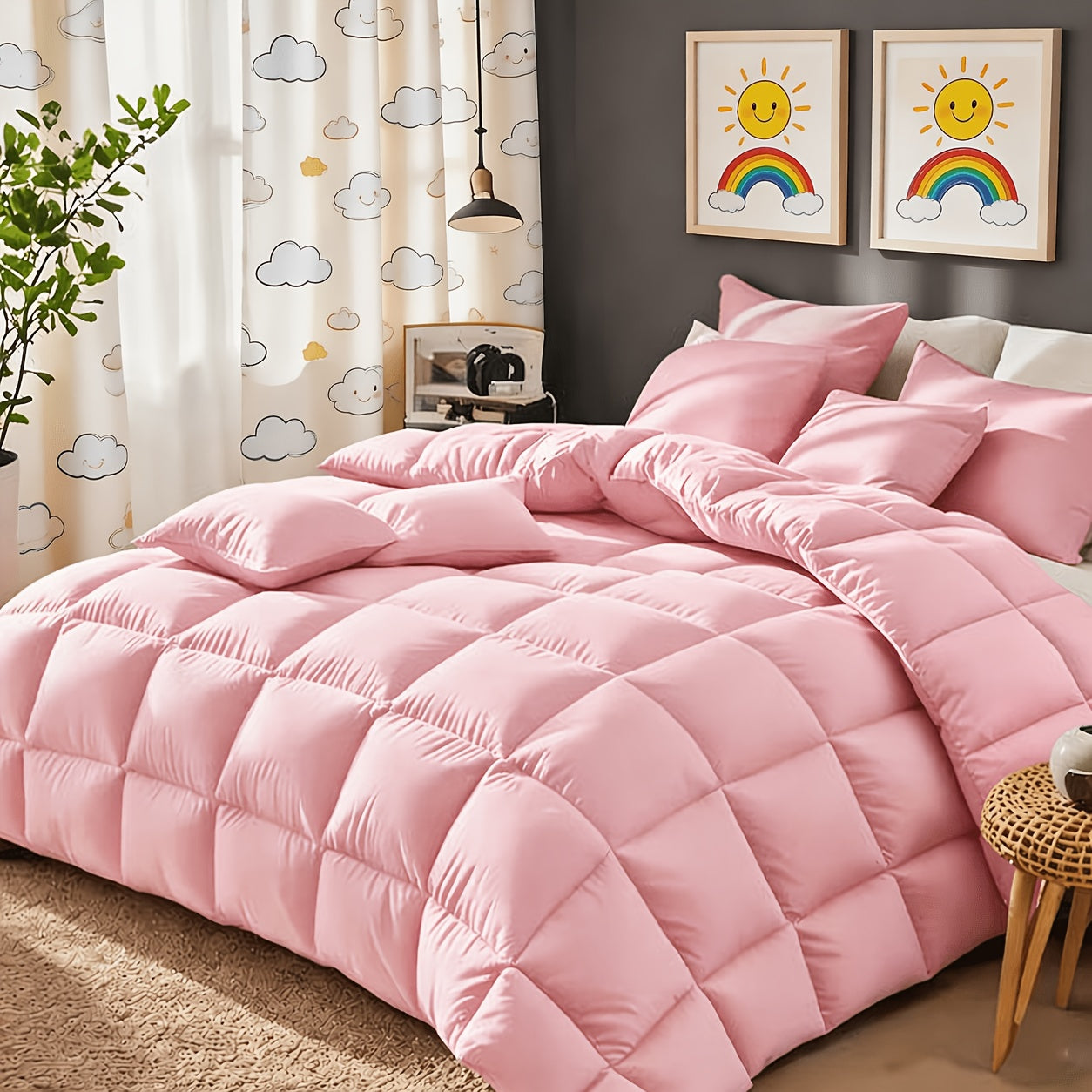 Seven-Piece Comforter Bed-in-a-Bag Set with Short-Plush Fabric, 12 Colors and Full, Queen or King Sizes