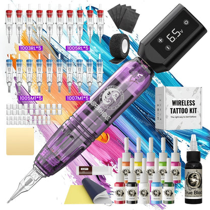 Tattoo Machine Kit WORMHOLE WTK0245 or WTK0246 Wireless Pen with 1200mAh Battery, Digital Display and 8000RPM Motor