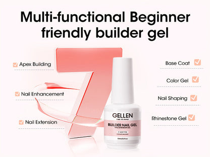 Hard Gel Nail Extension Builder Gel 7-in-1 Self-Leveling – 28+ Day Wear, LED UV Cured, 15ml, Clear Pink Nude Baby Pink Milky White