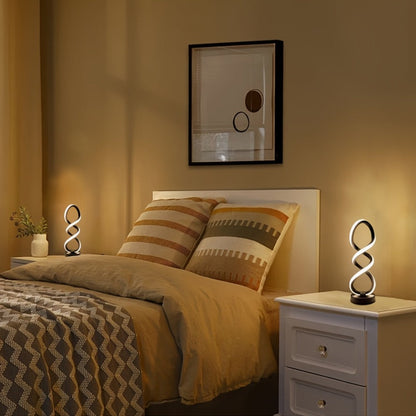 Spiral LED Table Lamp with Dimmable Push-Button Control, Modern Metal Base and Six Black or White Configuration Options