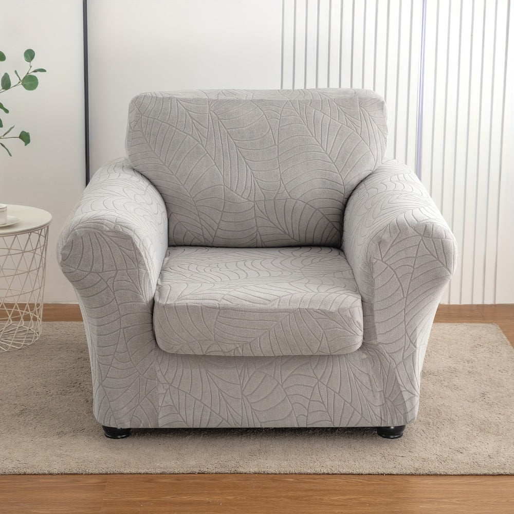 Armchair Slipcover 2pcs Set Jacquard Leaf Texture Stretch Chair Cover with Seat Cushion Cover for Entryways, Bedrooms and Living Spaces