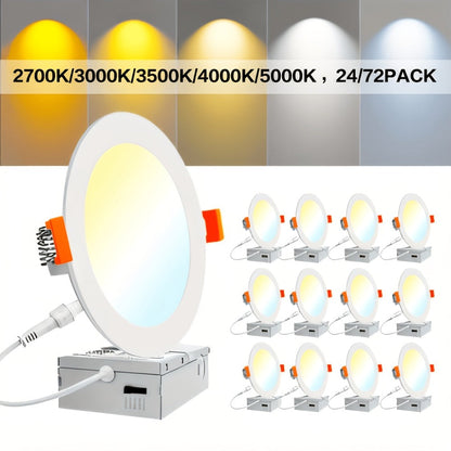 LED Recessed Ceiling Light 6 Inch 24/72 Pack 5CCT 2700K-5000K Dimmable Ultra-Thin Wafer for Home Cooking, Dining and Outdoor Meals