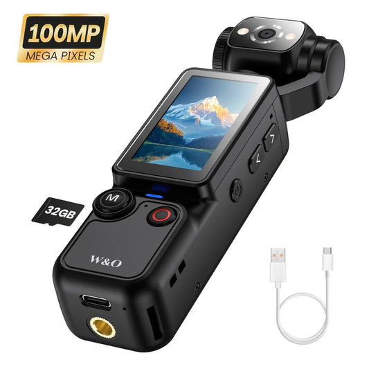 4K Pocket Camera with 180° Rotating Lens, 100MP, 2000mAh Battery & 32GB Card – 1.9" Screen, USB-C Charging, Webcam Function
