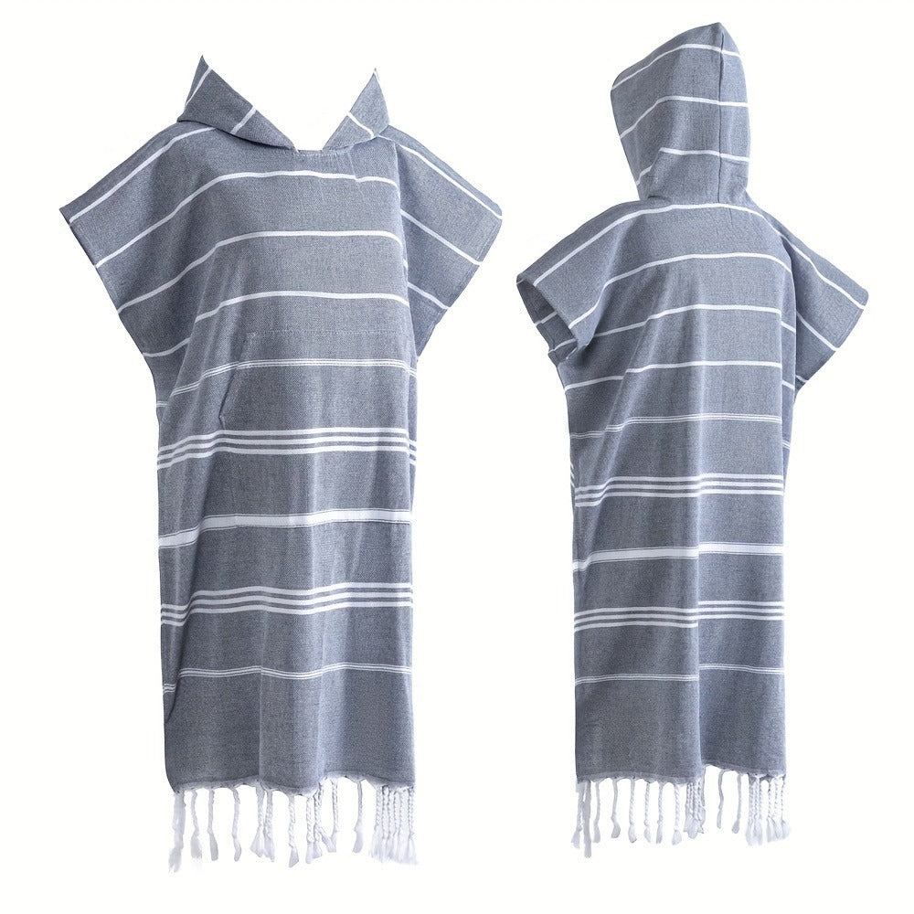Hooded Beach Poncho Turkish Cotton Sandproof - Wearable Surf Changing Towel Thin Bathrobe, S & L