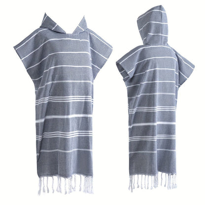 Hooded Beach Poncho Turkish Cotton Sandproof - Wearable Surf Changing Towel Thin Bathrobe, S & L
