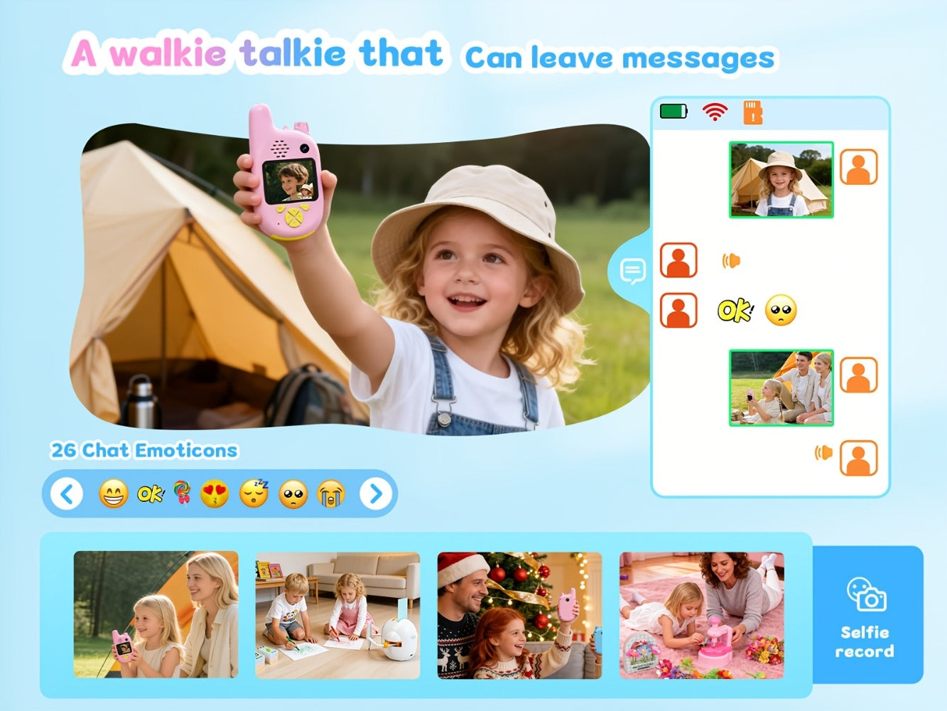 Kids Video Walkie Talkies 2 Pack with Video Call, Voice Changer & Dual Camera, Long Range Outdoor Toy