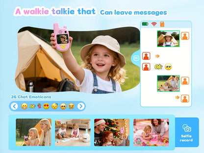 Kids Video Walkie Talkies 2 Pack with Video Call, Voice Changer & Dual Camera, Long Range Outdoor Toy