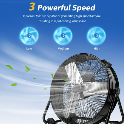 Industrial Drum Fan High Velocity Floor Fan 24 30 Inch, 3-Speed Metal Air Circulator 360 Tilt Casters ETL Listed